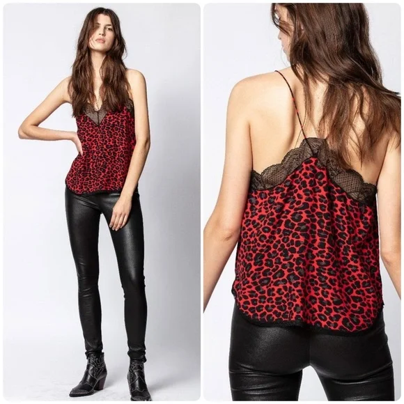 New! Zadig & Voltaire Christy SILK Top in the Red Leopard Print  ❤️ Small - Picture 2 of 16